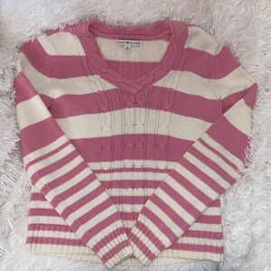 Tommy Hilfiger vintage Sweater Pink and Cream V-Neck Sweater